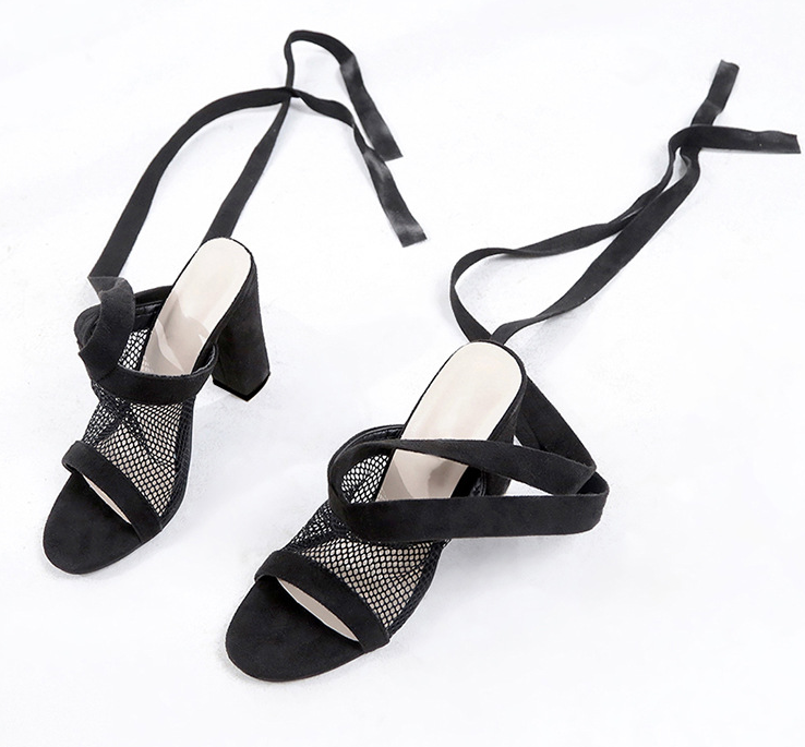 High Heel Flock Sandals and Cross Strap Detail