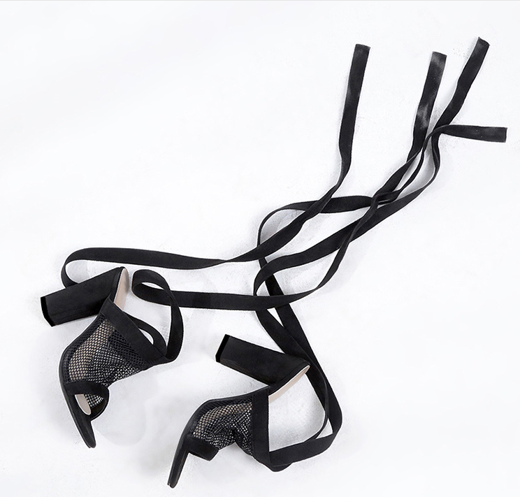 High Heel Flock Sandals and Cross Strap Detail