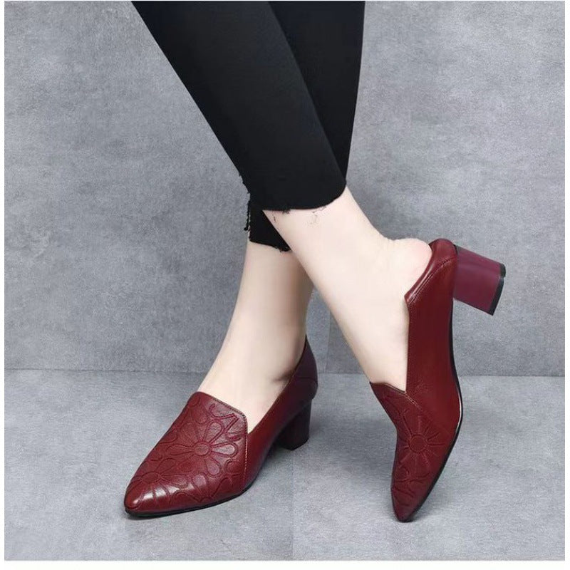 Soft Bottom Pointed Toe Pumps Women's Mid Heel