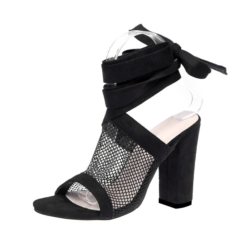 High Heel Flock Sandals and Cross Strap Detail