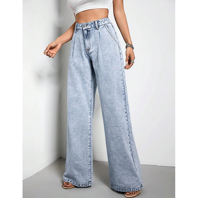 Wide Leg Drape Loose Denim Trousers