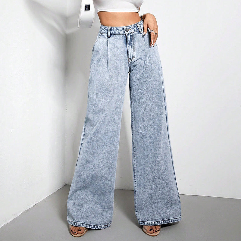 Wide Leg Drape Loose Denim Trousers