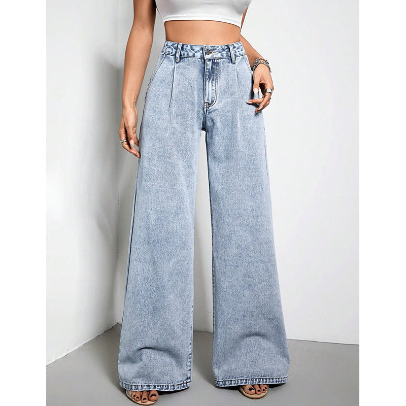 Wide Leg Drape Loose Denim Trousers