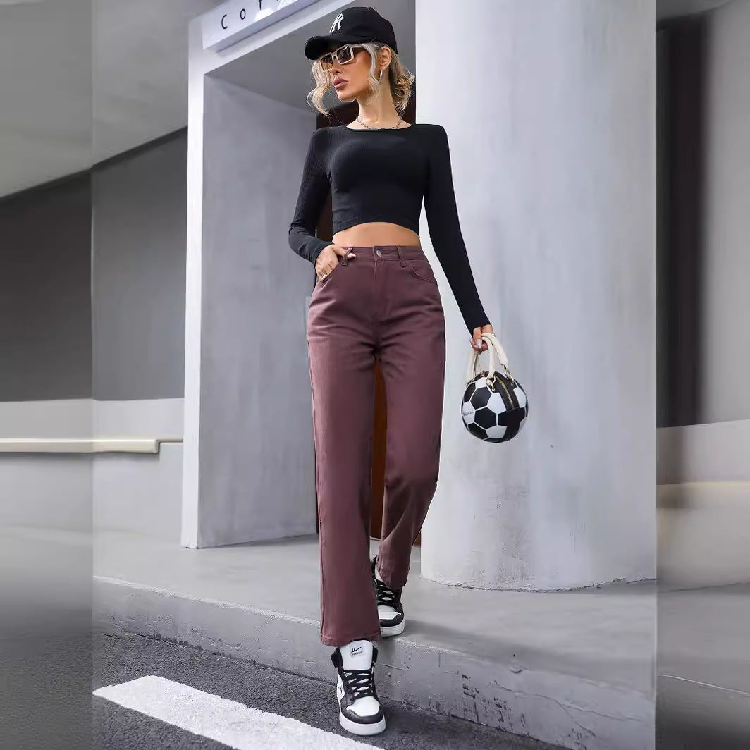 Retro Fashion High Waist Straight-leg Denim Pants