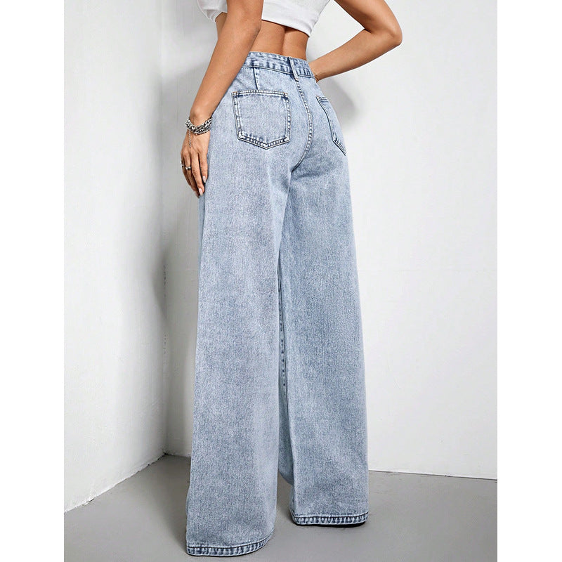 Wide Leg Drape Loose Denim Trousers