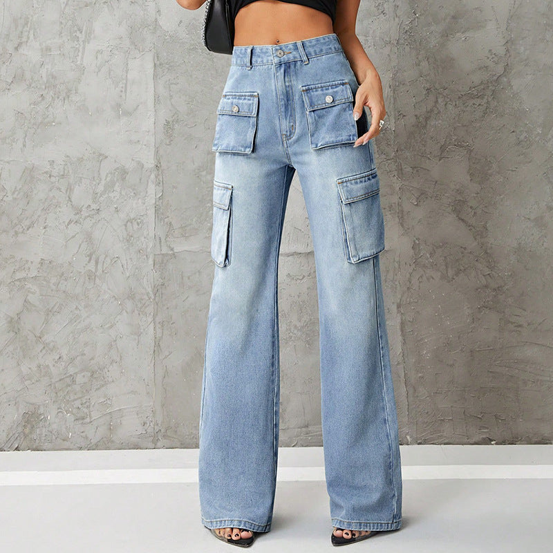 High Waist Work Clothes Slimming Denim Trousers