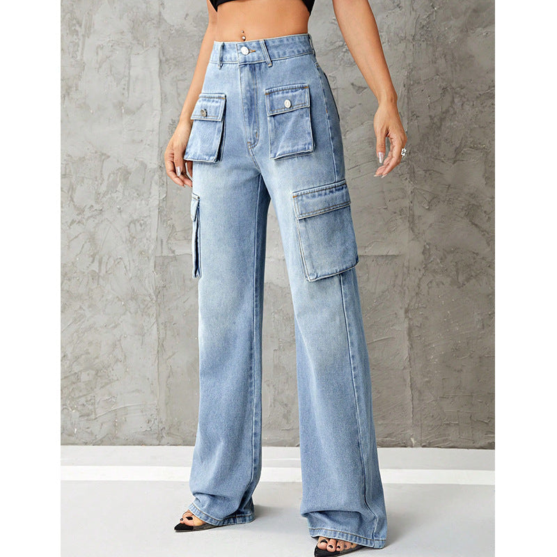 High Waist Work Clothes Slimming Denim Trousers