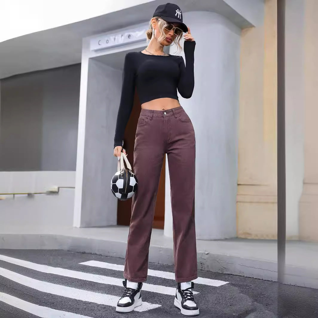 Retro Fashion High Waist Straight-leg Denim Pants