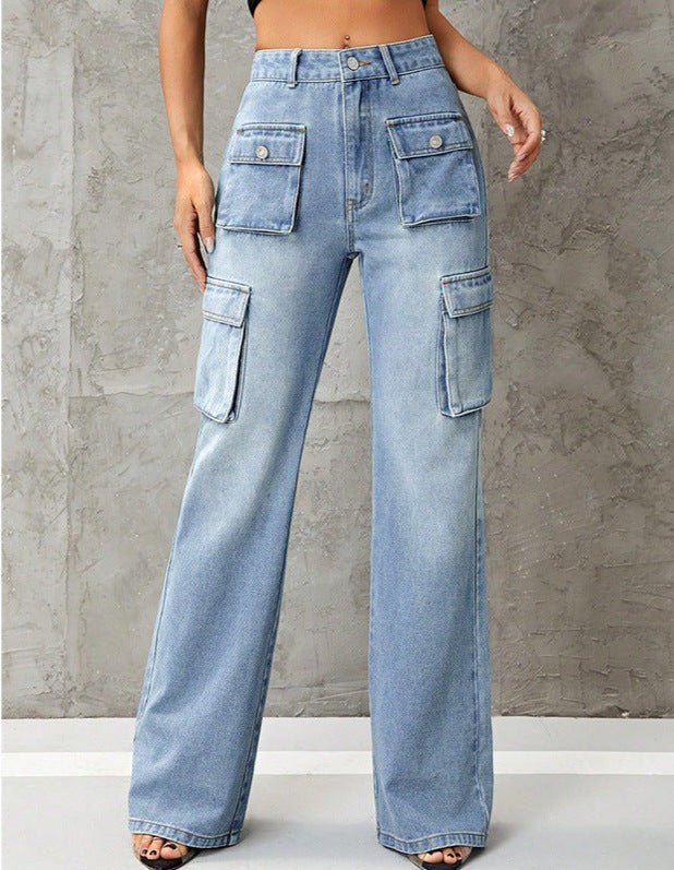 High Waist Work Clothes Slimming Denim Trousers