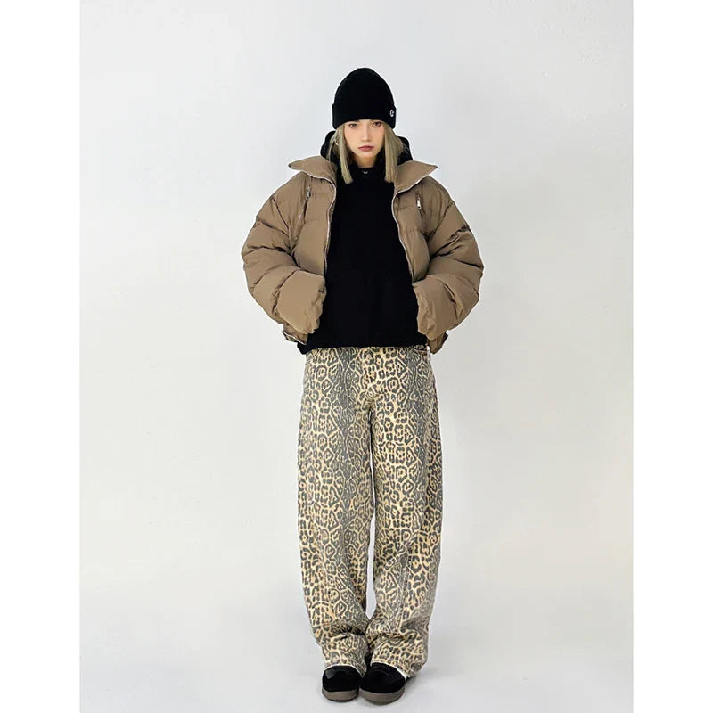 Overalls Leopard Print Loose Wide Leg Pants