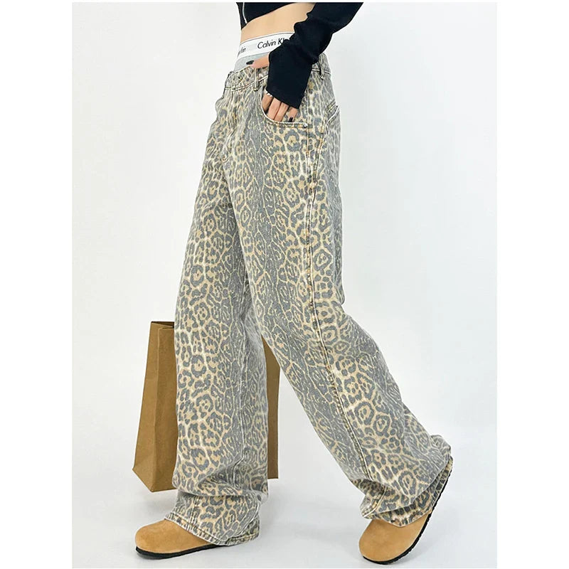 Overalls Leopard Print Loose Wide Leg Pants