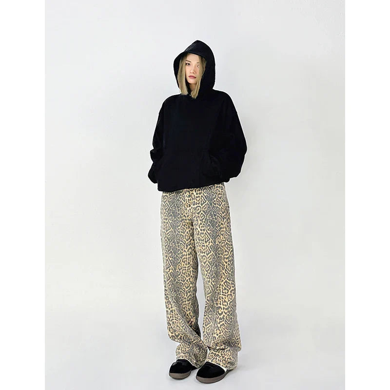 Overalls Leopard Print Loose Wide Leg Pants