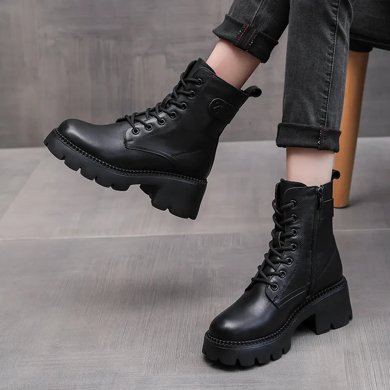 Round-Toe Flat Zipper Boots