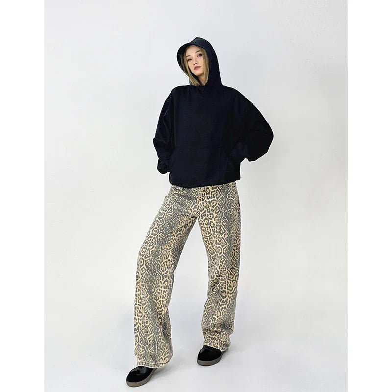 Overalls Leopard Print Loose Wide Leg Pants