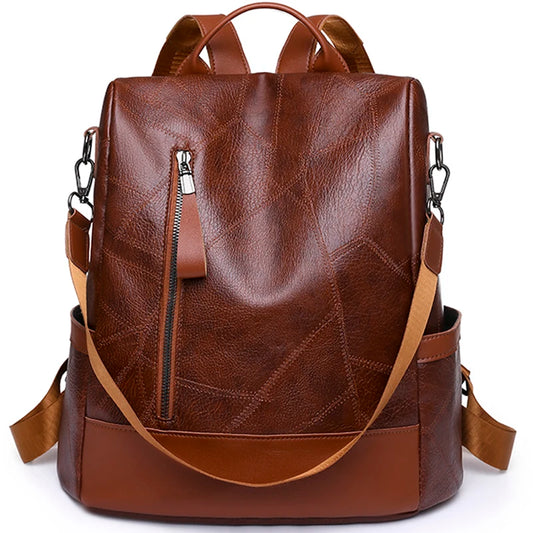 Fashionable women's backpack in soft leather