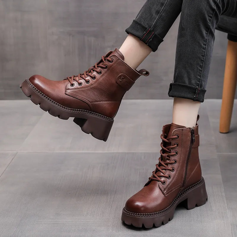 Round-Toe Flat Zipper Boots